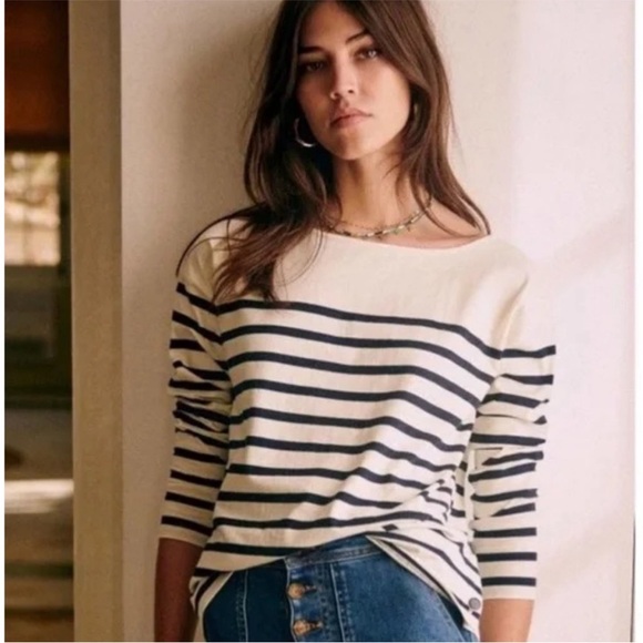 Sezane Navy and Cream Striped Long Sleeve Tee Noan Mariniere size small - Picture 1 of 6